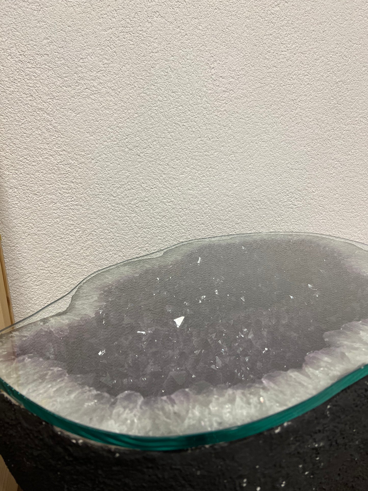 Amethyst geode table with glass top