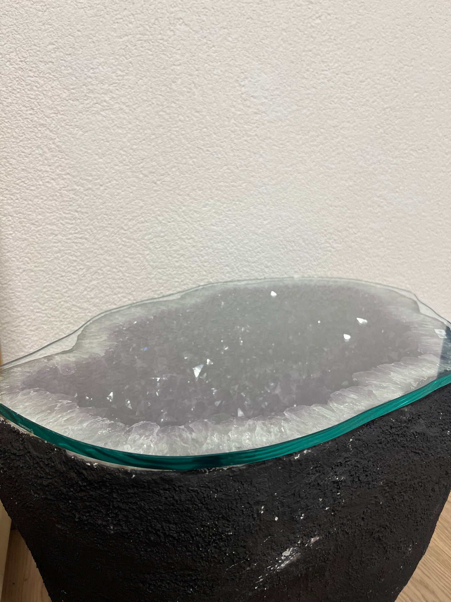 Amethyst geode table with glass top