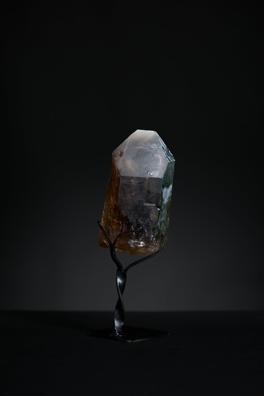 Detail of smoky quartz small point base and lower crystal section