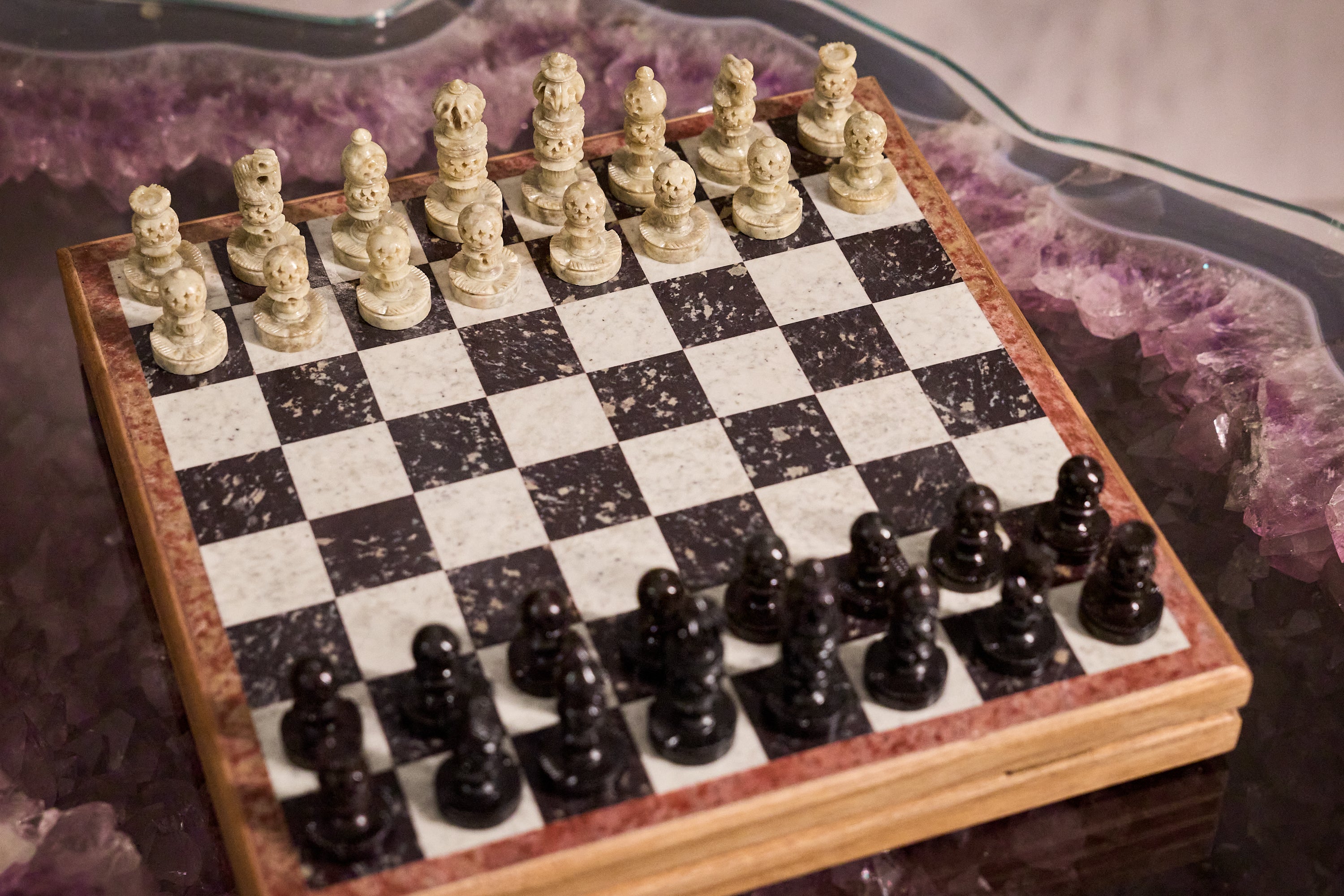 Marble Chess Set with Pieces in Natural Stone