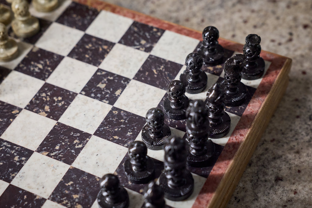 Marble Chess Set with Pieces in Natural Stone