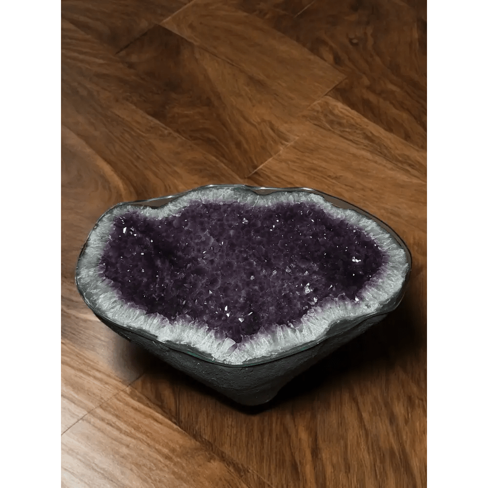 Amethyst druse table with glass top - Mitho by Mineralienhotel