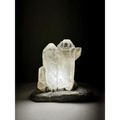 Rock crystal lamp with double crystal point from Brazil, illuminated front view