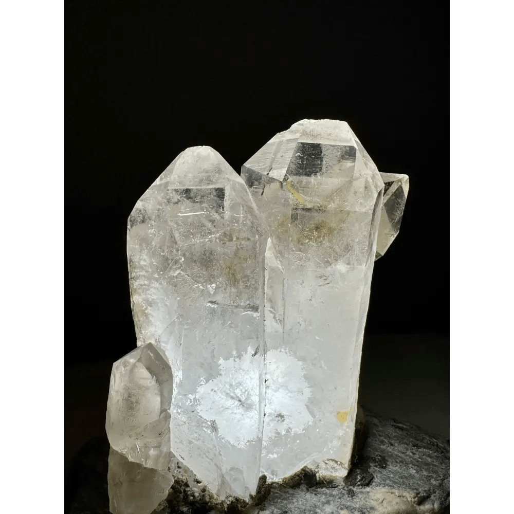 Side view of double point rock crystal lamp showing compact proportions