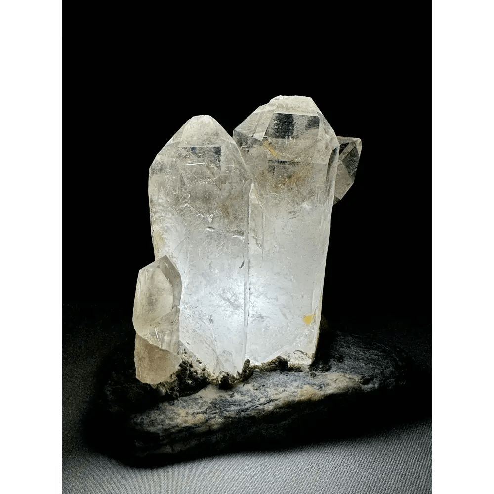 Close-up of double crystal point showing natural form and clarity