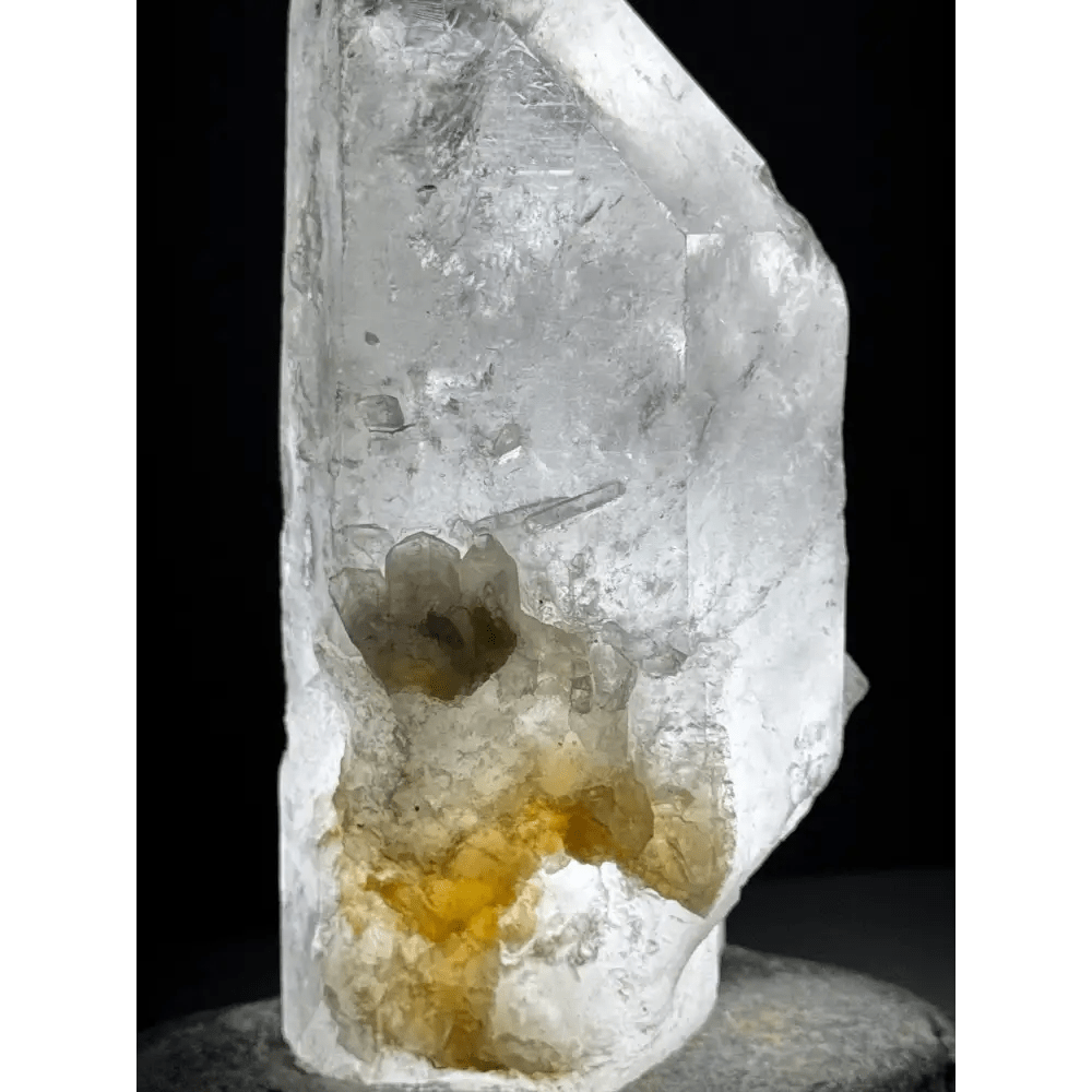 Side view of rock crystal lamp showing proportions and natural yellow crystal form